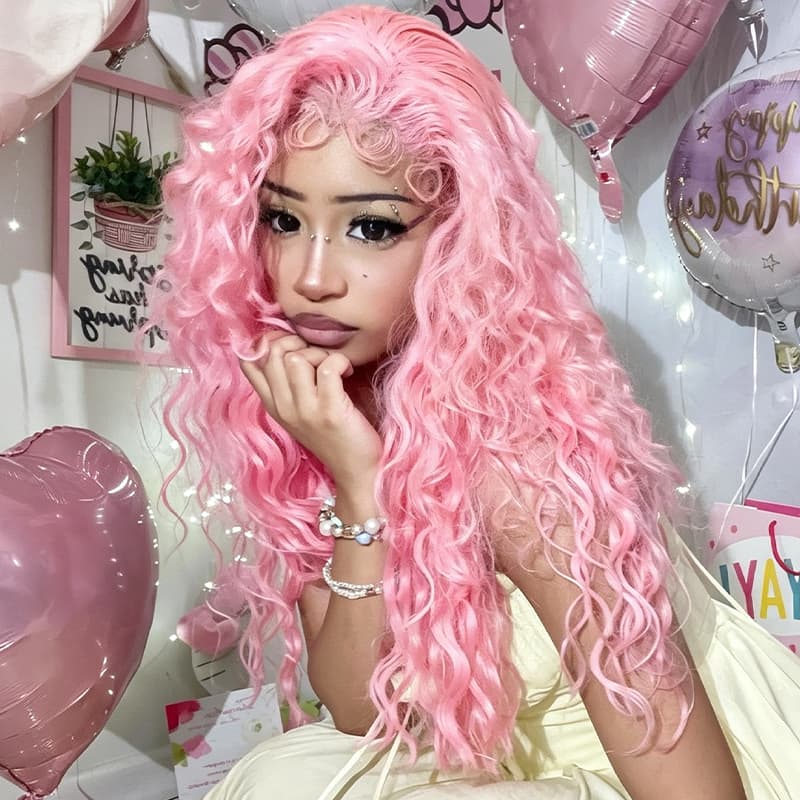 SWAY Birthday Pastel Cotton Candy Pink 13x4 Lace Front Human Hair Wigs