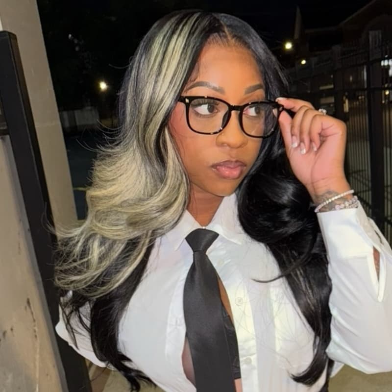 SWAY Black With Blonde Highlights Student Affordable Back to School Graduation College Girl 13x4 Lace Front Human Hair Wigs