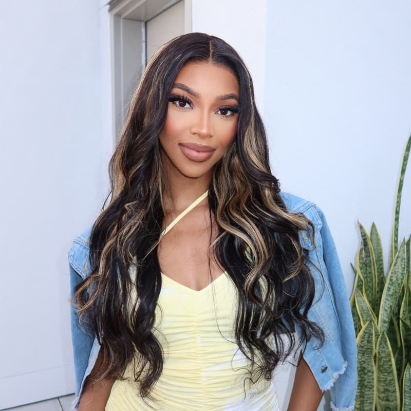 SWAY Black With Brown Highlights Luxury Summer Beach Vacations 13x4 Lace Front Human Hair Wig