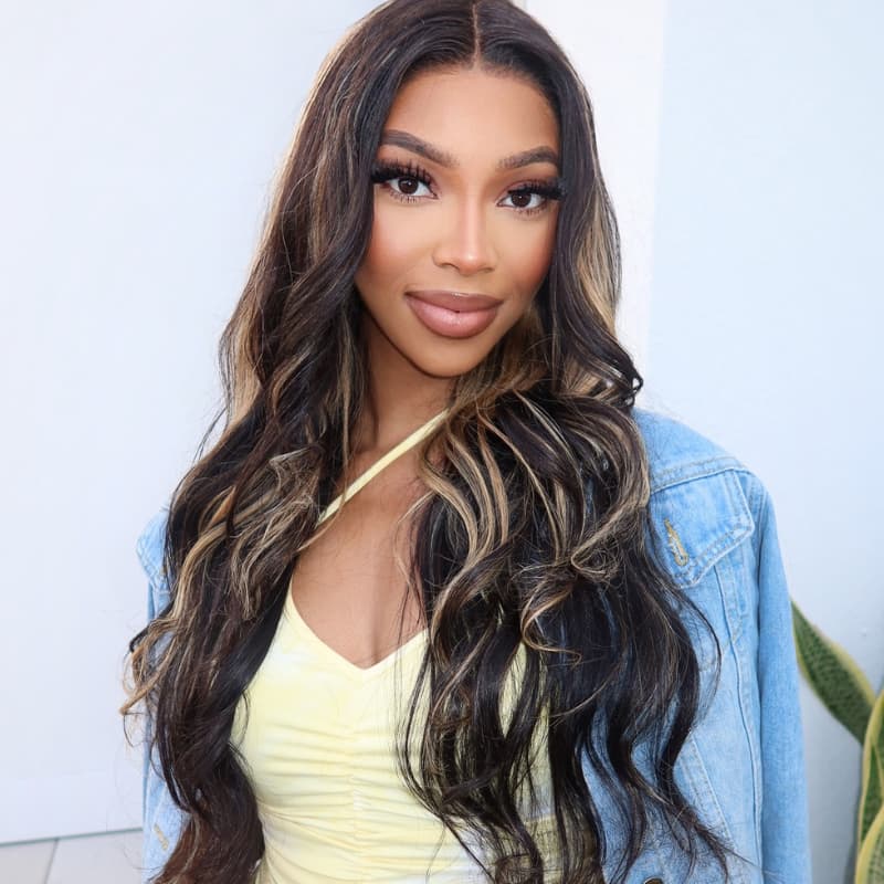 SWAY Black With Brown Highlights Luxury Summer Beach Vacations 13x4 Lace Front Human Hair Wig
