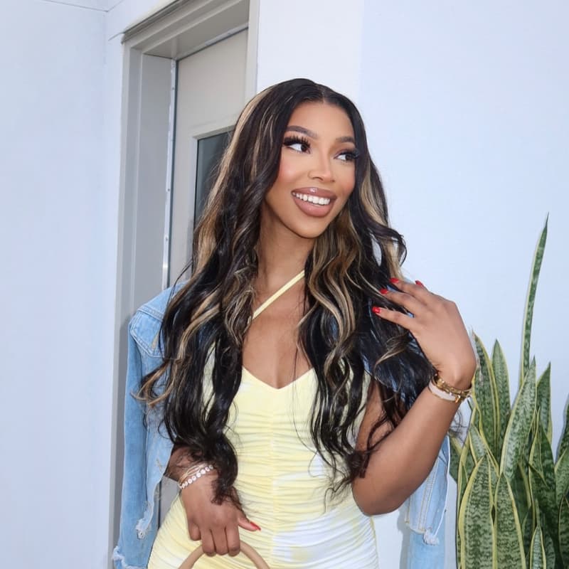 SWAY Black With Brown Highlights Luxury Summer Beach Vacations 13x4 Lace Front Human Hair Wig