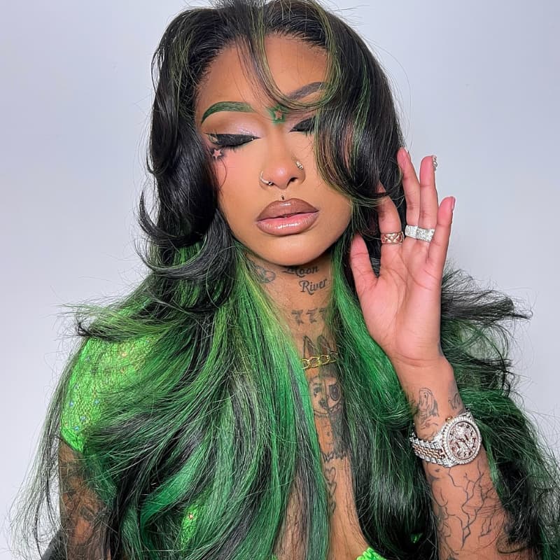 SWAY Black With Emerald Green Highlights Face-Framing  Luxury Layered Blowout 13x4 Lace Front Human Hair Wigs