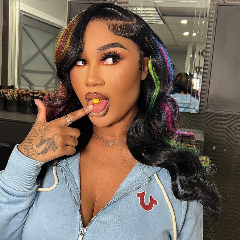 SWAY Black With Red Yellow Green Blue Highlights 13x4 Lace Front Human Hair Wigs