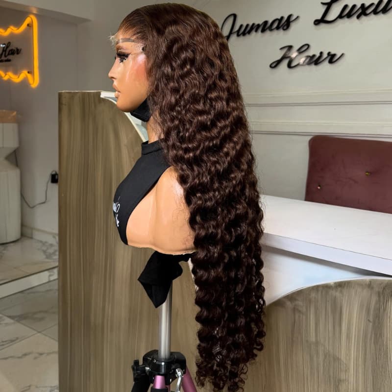 SWAY Chocolate Brown Burmese Curly 13x4 Lace Front Human Hair Wig 250 300 Density