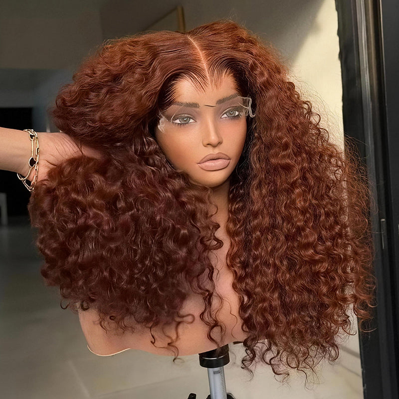 SWAY Copper Auburn Brown Kinky Curly 250 300 Density 13x4 Lace Front Human Hair Wig