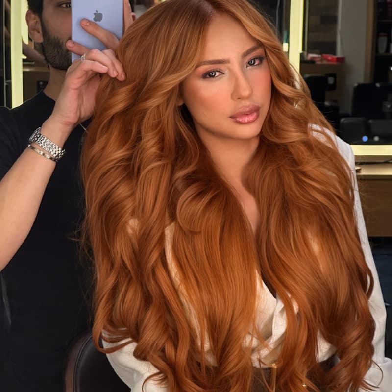 SWAY Copper Reddish Orange Brown 250 300 Density 13x4 Lace Front Human Hair Wig