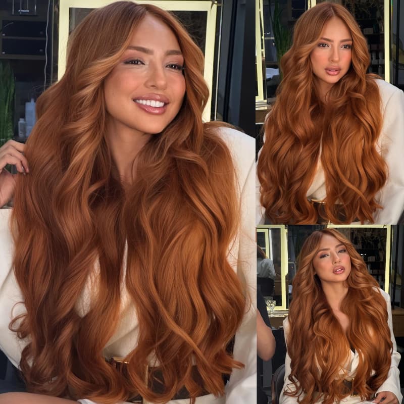 SWAY Copper Reddish Orange Brown 250 300 Density 13x4 Lace Front Human Hair Wig