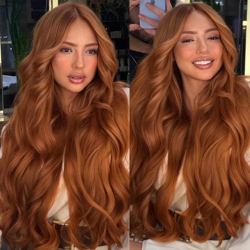 SWAY Copper Reddish Orange Brown 250 300 Density 13x4 Lace Front Human Hair Wig