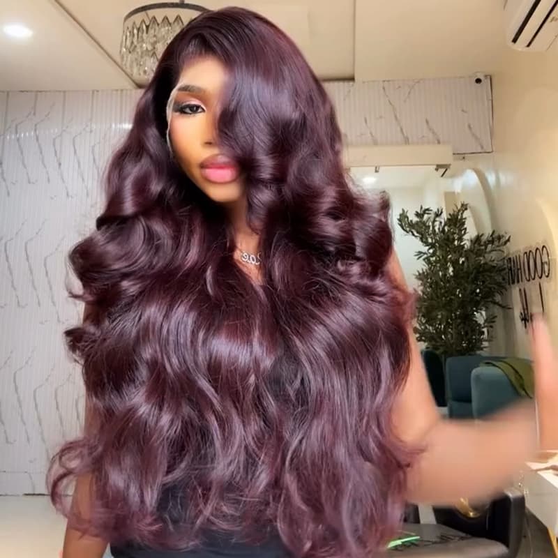 SWAY Dark Purple Burgundy Red 13X4 Lace Front Remy Human Hair Wigs 250 300 Density