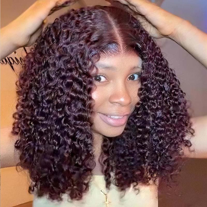 SWAY Deep Burgundy Red Defined Tight Curly Short Bob 13x4 Lace Front Human Hair Wigs