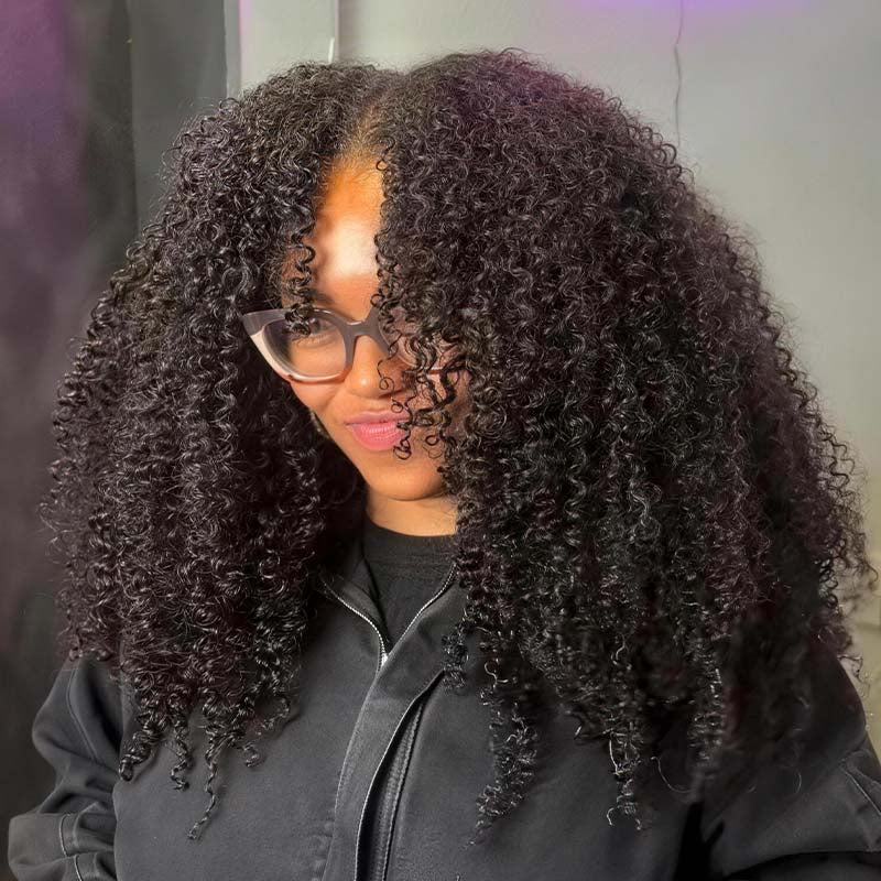 SWAY Fluffy Kinky Curly Coils Short Bob Natural Black 13x4 Lace Frontal Human Hair Wigs