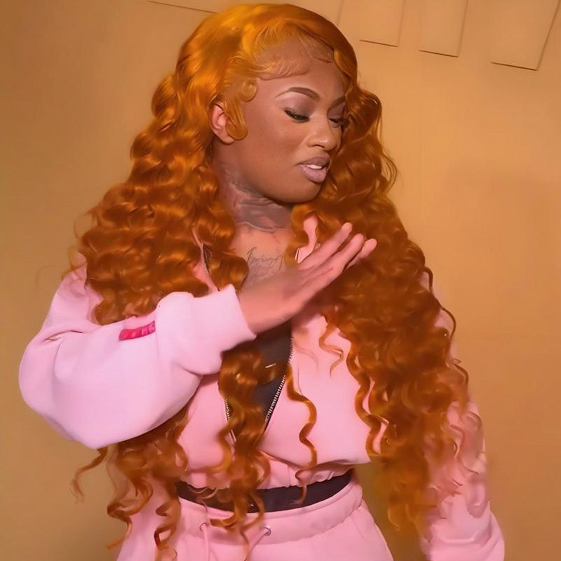 SWAY Ginger Reddish Brown Wand Curls 13x4 HD Lace Front Virgin Human Hair Wigs 200 Density