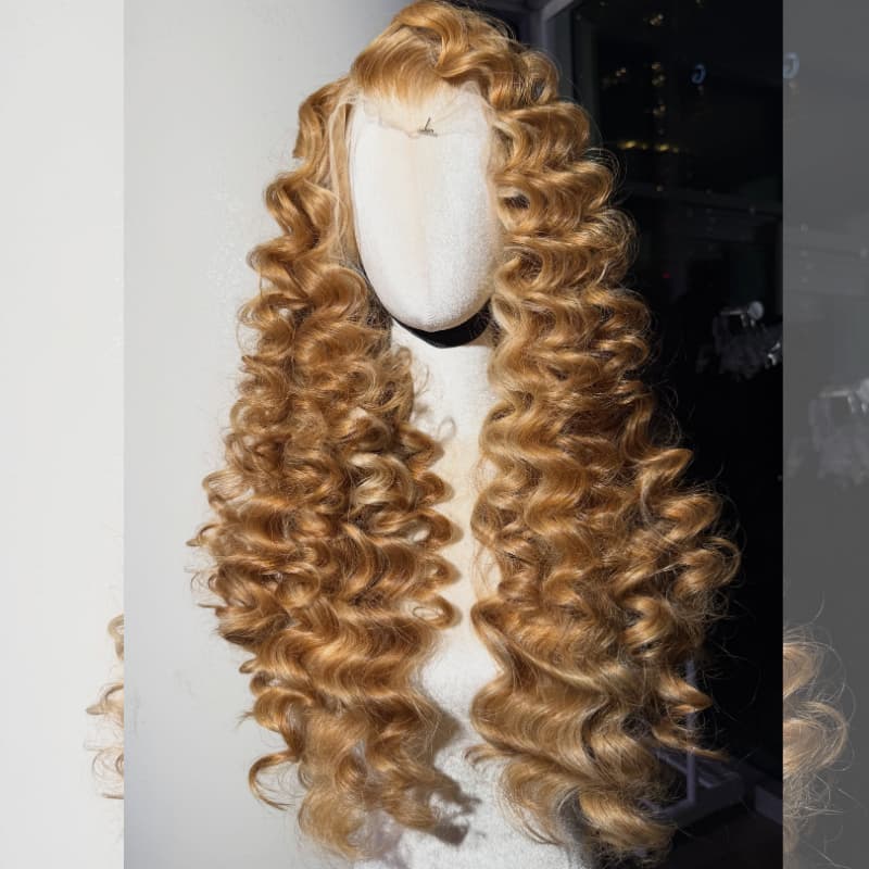Pelucas de cabello humano SWAY rubio miel con reflejos marrones, 13x4 HD, con encaje frontal 