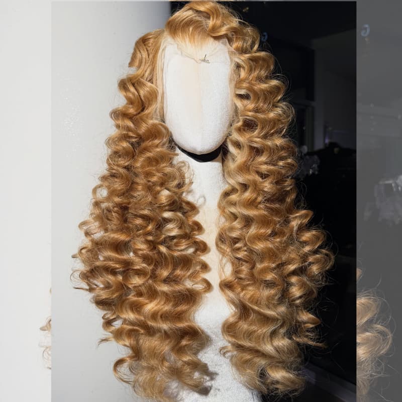 Pelucas de cabello humano SWAY rubio miel con reflejos marrones, 13x4 HD, con encaje frontal 