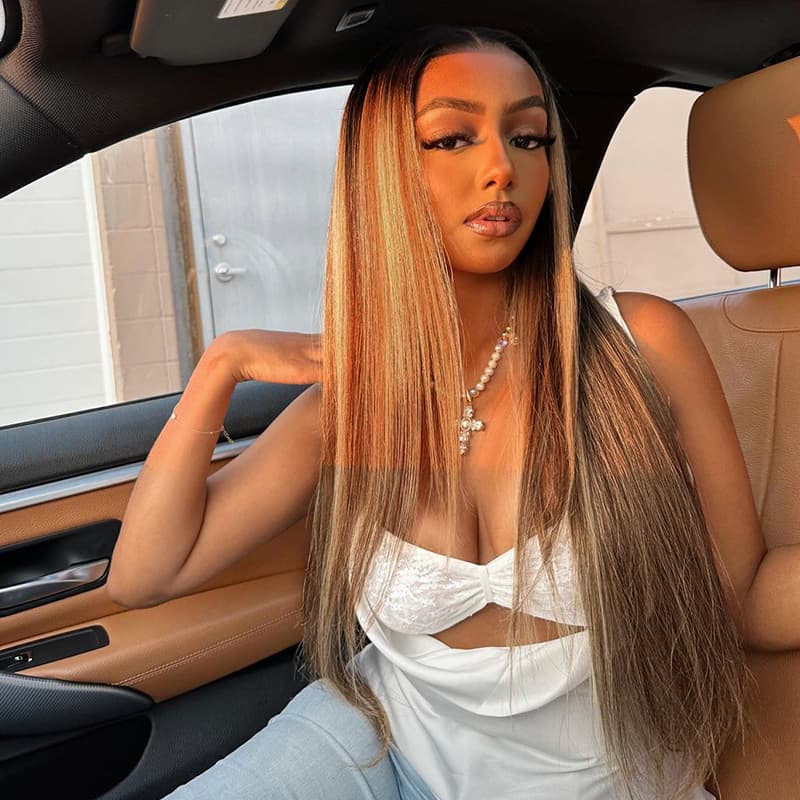 SWAY Honey Brown Highlight 13x4 Lace Front Virgin Human Hair Wigs 200 Density