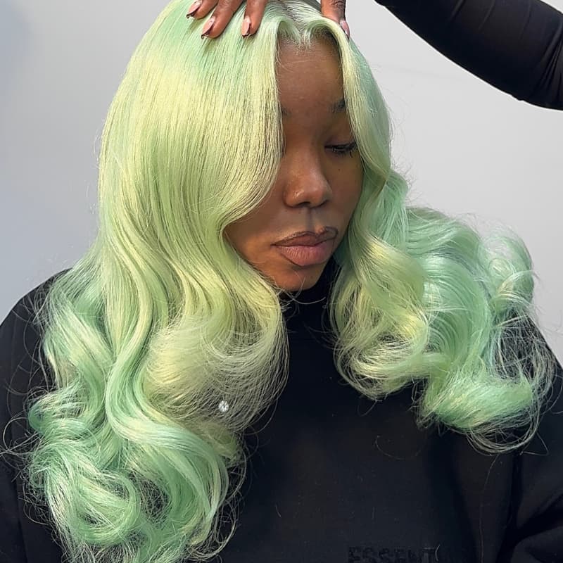 SWAY Icy Pastel Mint Green 13x4 Lace Front Virgin Remy Human Hair Wigs 200 Density