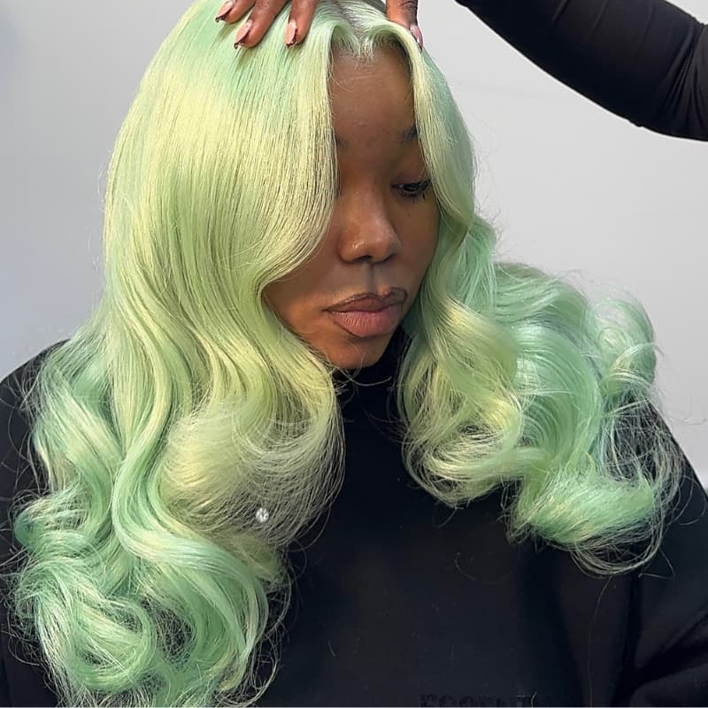 SWAY Icy Pastel Mint Green 13x4 Lace Front Virgin Remy Human Hair Wigs 200 Density