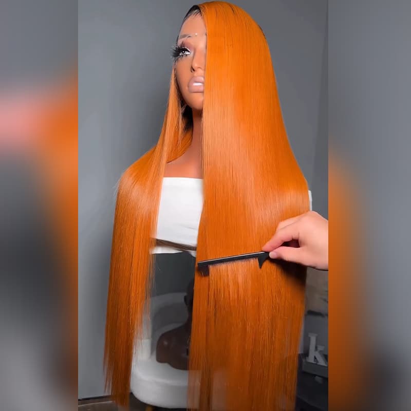 SWAY Luxury Copper Ginger Orange 13X4 Lace Front Remy Human Hair Wigs 250 300 Density