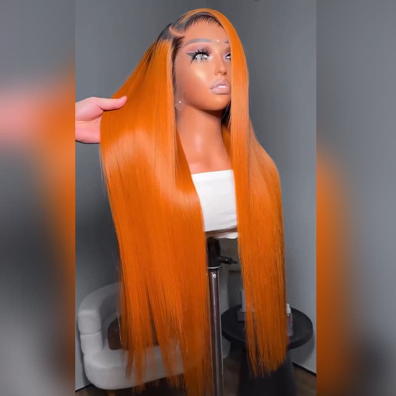SWAY Luxury Copper Ginger Orange 13X4 Lace Front Remy Human Hair Wigs 250 300 Density