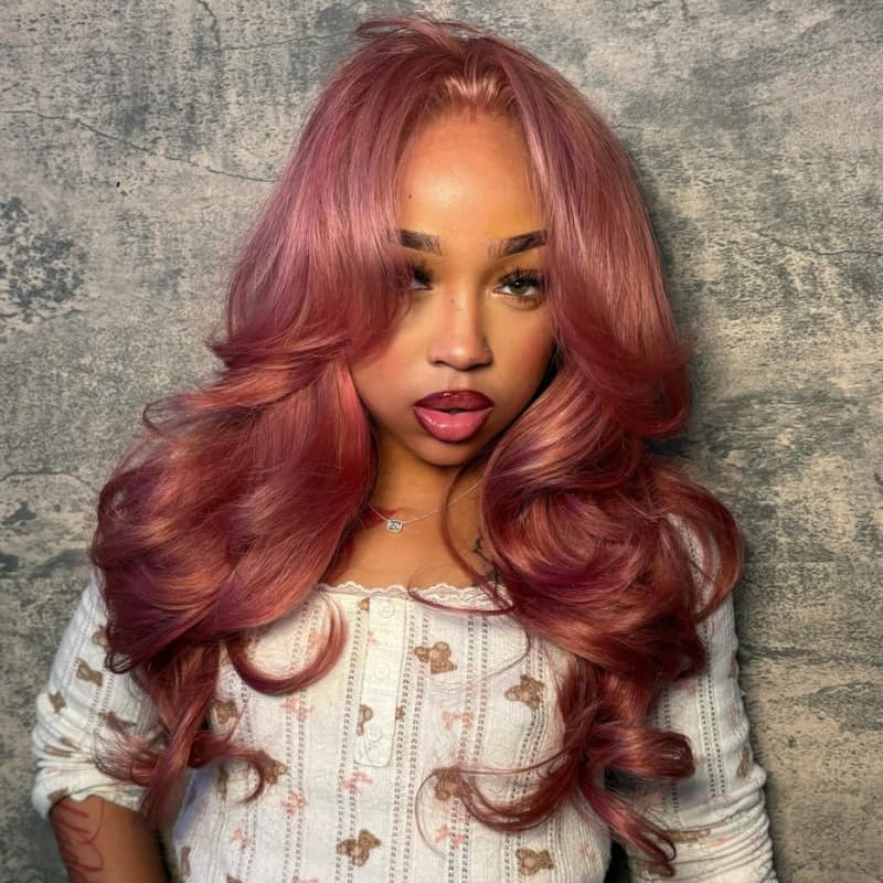 SWAY Luxury Dusty Rose Copper Auburn Red 13x4 Lace Front Virgin Human Hair Wigs 200 Density
