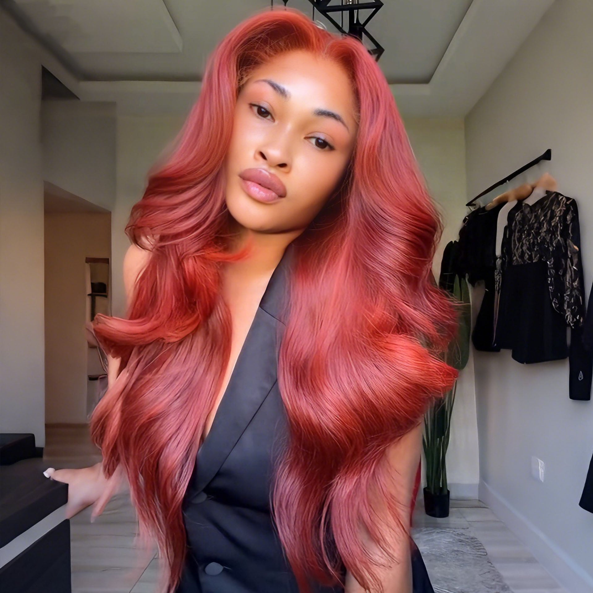 SWAY Luxury Dusty Rose Copper Red 13x4 Lace Front Virgin Human Hair Wigs 200 Density