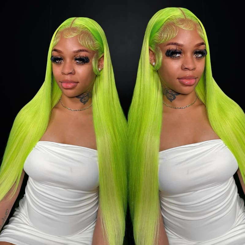 SWAY Neon Electric Lime Green 13x4 Lace Front Virgin Human Hair Wigs 200 Density