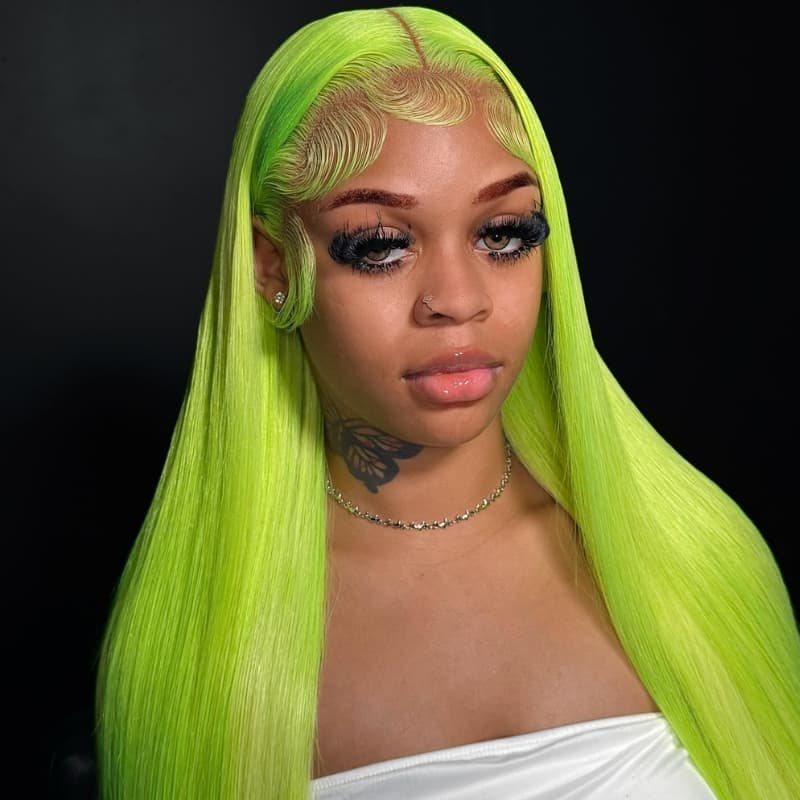 SWAY Neon Electric Lime Green 13x4 Lace Front Virgin Human Hair Wigs 200 Density