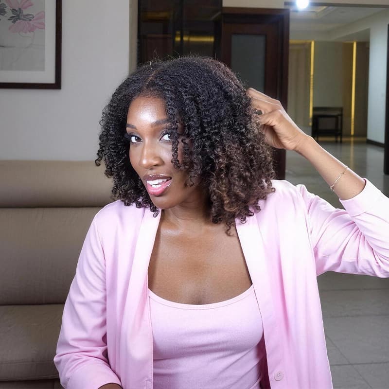 SWAY Ombre Black Brown Fluffy Kinky Curly Coils Short Bob 13x4 Lace Frontal Human Hair Wigs