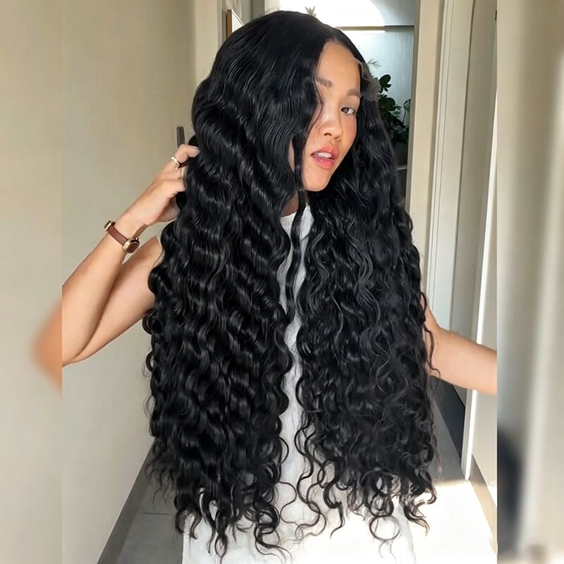 SWAY Ombre Black Brown Loose Deep Wave 300 Density 13x4 Lace Front Human Hair Wig