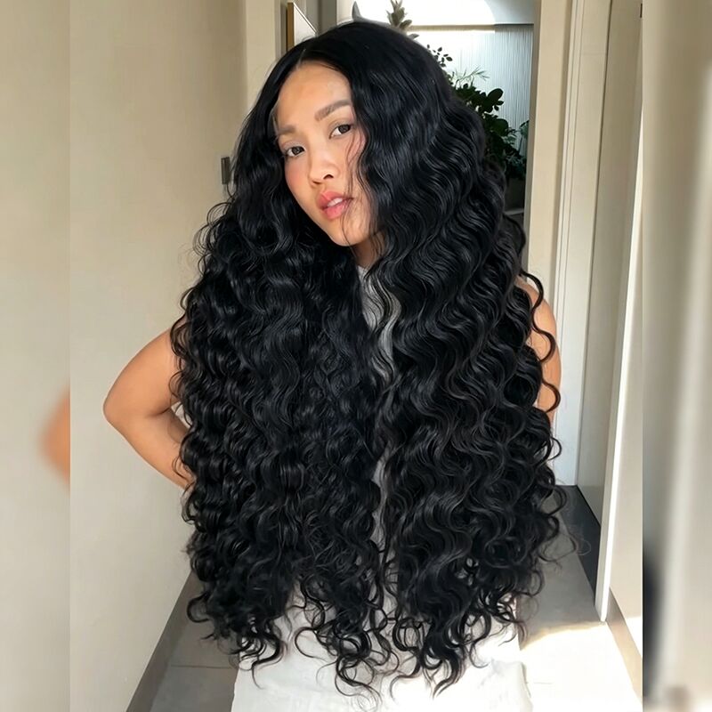 SWAY Ombre Black Brown Loose Deep Wave 300 Density 13x4 Lace Front Human Hair Wig