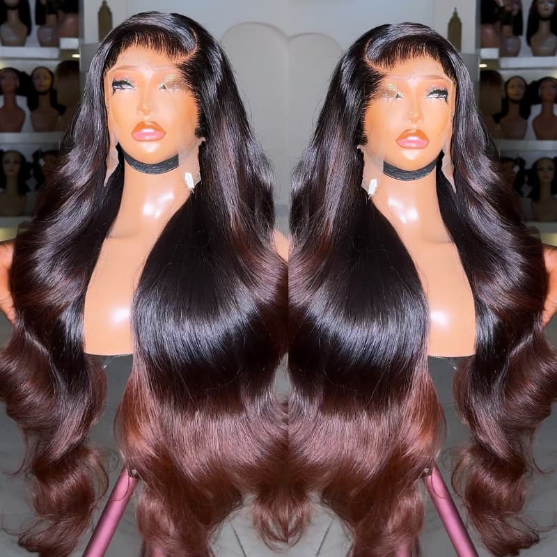 SWAY Ombre Black Chestnut Chocolate Brown Wavy 13X4 Lace Front Human Hair Wigs 250 300 Density