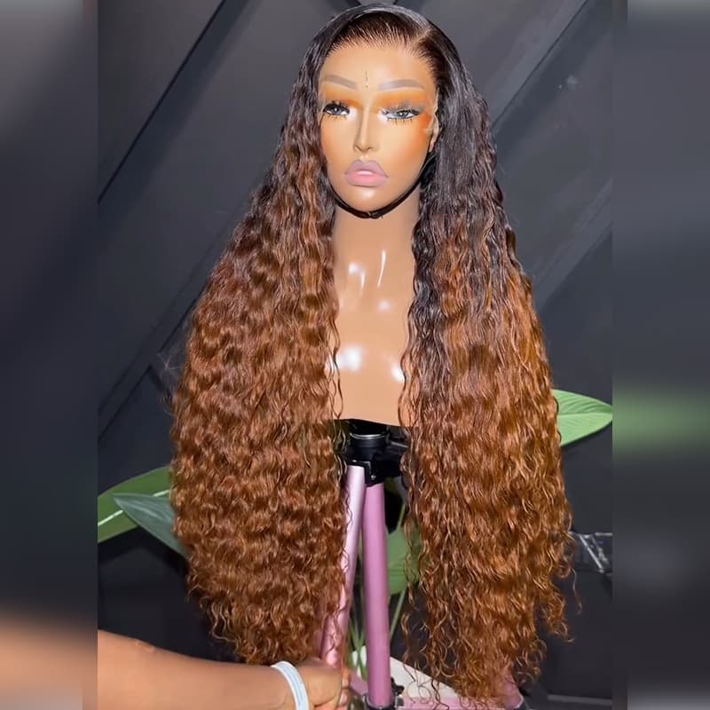 SWAY Ombre Black Chocolate Brown Water Wave 300 Density 13x4 Lace Front Human Hair Wigs
