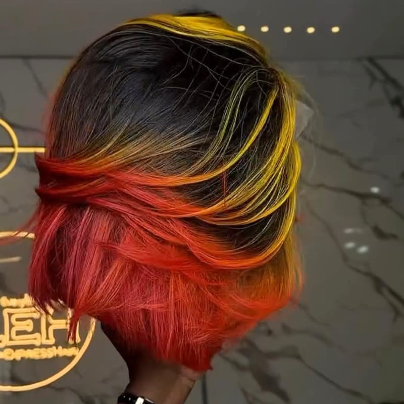 SWAY Ombre Black Copper Red With Yellow Highlights 8 10 12 inch Short Bob 13x4 Lace Front Human Hair Wig