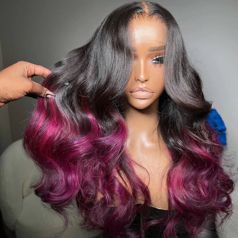 SWAY Ombre Black Purple 13x4 Lace Front Human Hair Wigs 200 Density