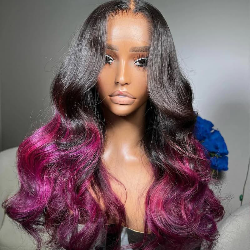 SWAY Ombre Black Purple 13x4 Lace Front Human Hair Wigs 200 Density
