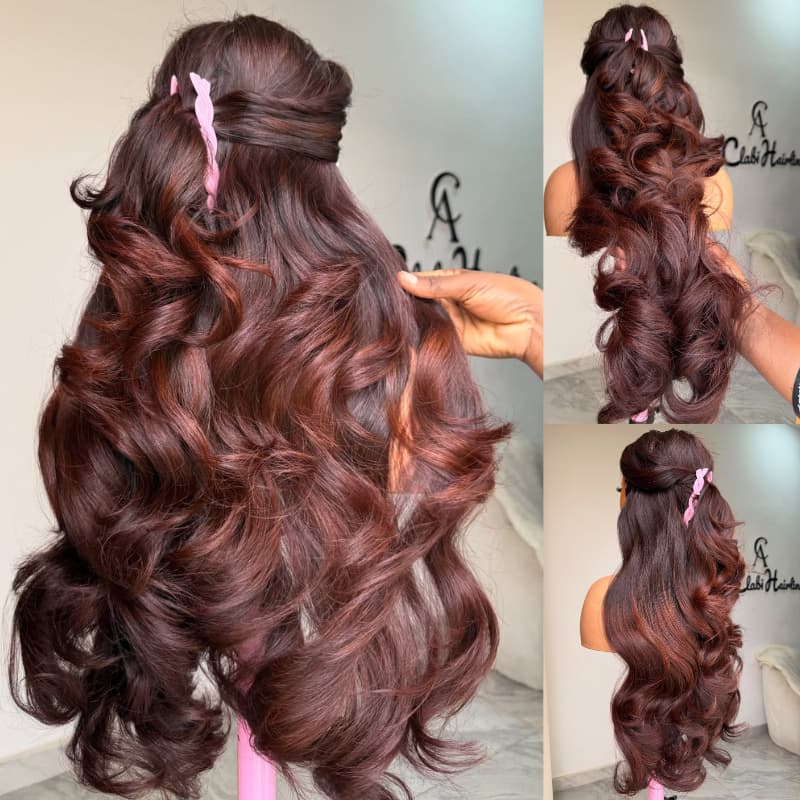 SWAY Ombre Black Reddish Brown Wavy 13X4 Lace Front Human Hair Wigs 250 300 Density