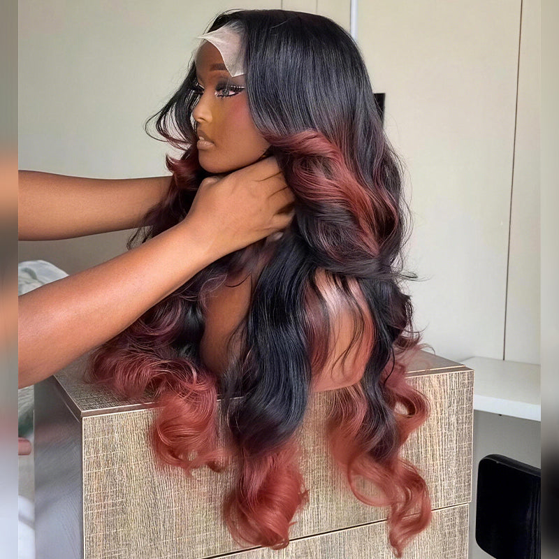 SWAY Ombre Black Rose Copper Red 250 300 Density 13x4 Lace Front Human Hair Wig