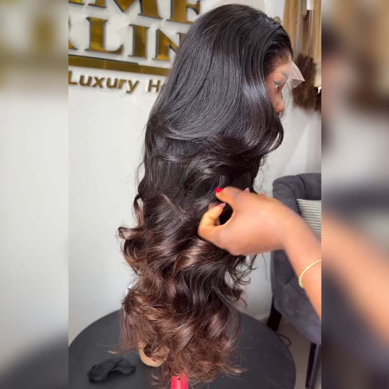 SWAY Ombre Black Brown Loose Body Wave 300 Density 13x4 Lace Front Human Hair Wigs
