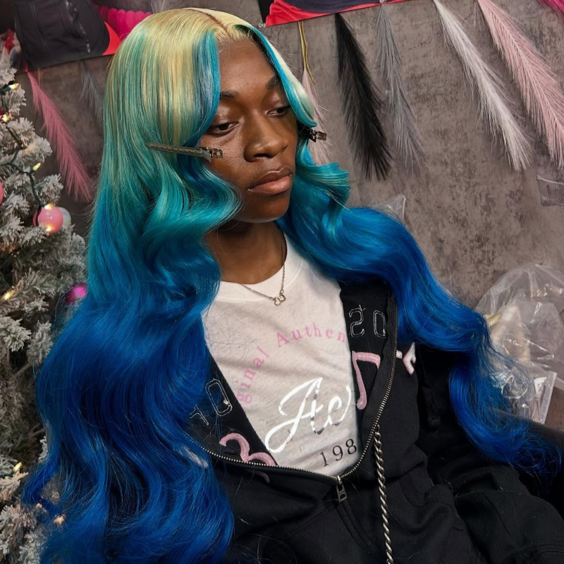 SWAY Ombre Blonde Blue Skunk Stripe 13x4 Lace Front Virgin Remy Human Hair Wigs