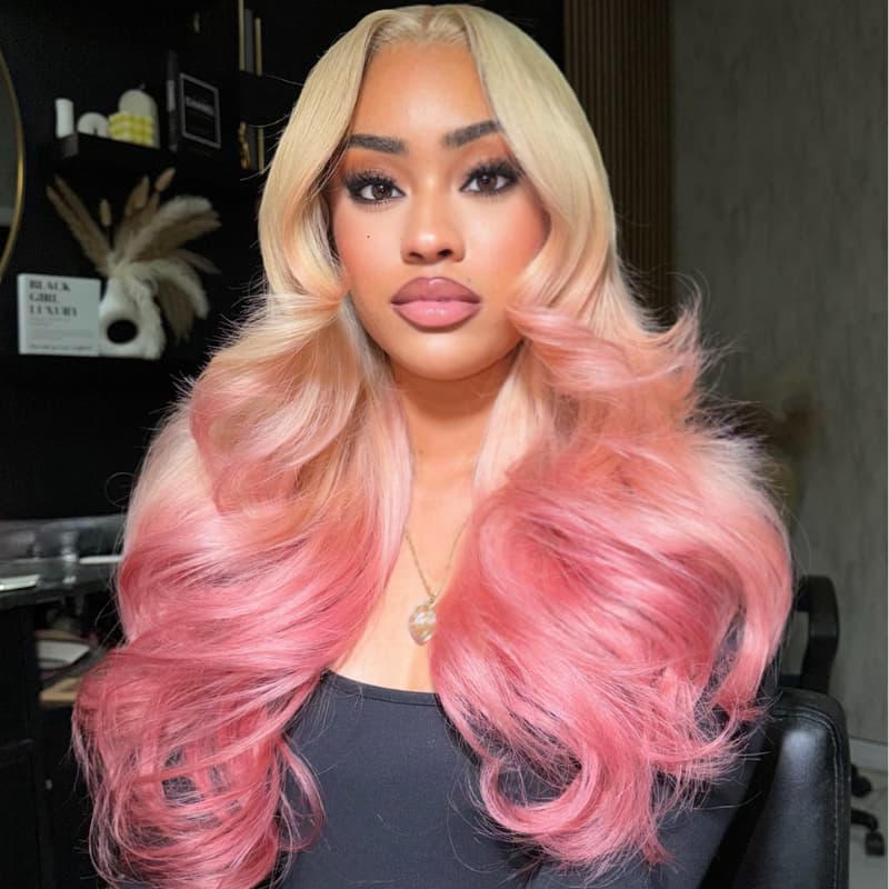 SWAY Luxury Summer Beach Vacations Ombre Blonde Rose Pink 13x4 Lace Front Human Hair Wigs