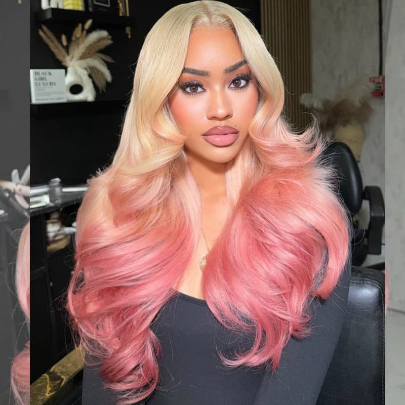 SWAY Luxury Summer Beach Vacations Ombre Blonde Rose Pink 13x4 Lace Front Human Hair Wigs