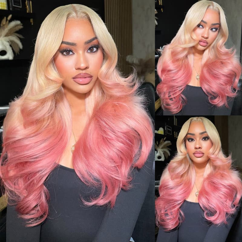 SWAY Luxury Summer Beach Vacations Ombre Blonde Rose Pink 13x4 Lace Front Human Hair Wigs
