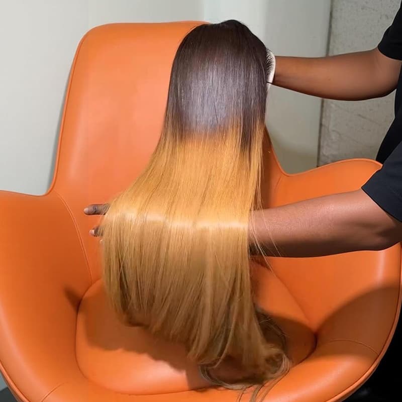 Pelucas de cabello humano SWAY rubio miel con reflejos marrones, 13x4 HD, con encaje frontal 