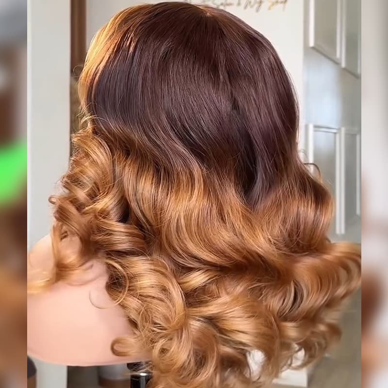 SWAY Ombre Deep Chestnut Brown Honey Copper Caramel Blonde Sun-kissed 13X4 Lace Front Human Hair Wigs 250 300 Density