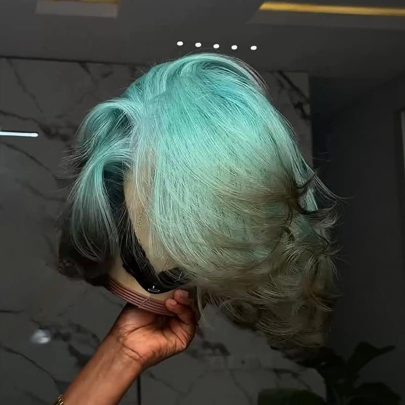 SWAY Ombre Pastel Green Black 8 10 12 inch Short Bob 13x4 Lace Front Human Hair Wig