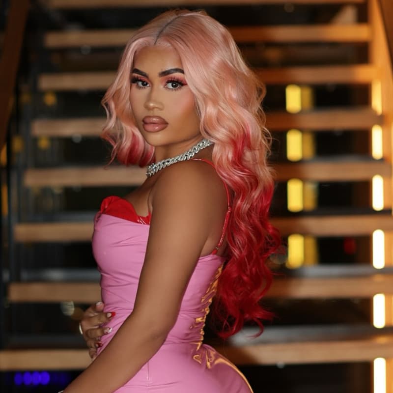 SWAY Ombre Pastel Pink Burgundy Red 13x4 Lace Front Virgin Human Hair Wig