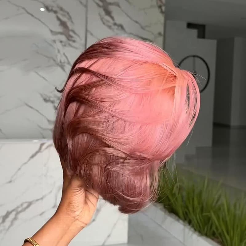 SWAY Ombre Pink Brown 8 10 12 inch Short Bob 13x4 Lace Front Human Hair Wig