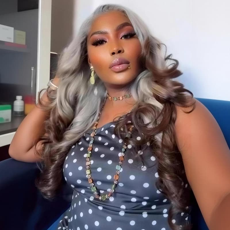 SWAY Ombre Silver Ash Gray Brown 13x4 Lace Front Human Hair Wig