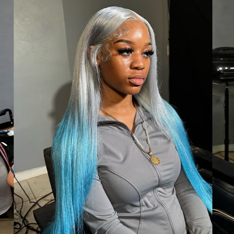 SWAY Ombre Silvery Gray Pastel Blue 13x4 Lace Front Remy Human Hair Wigs