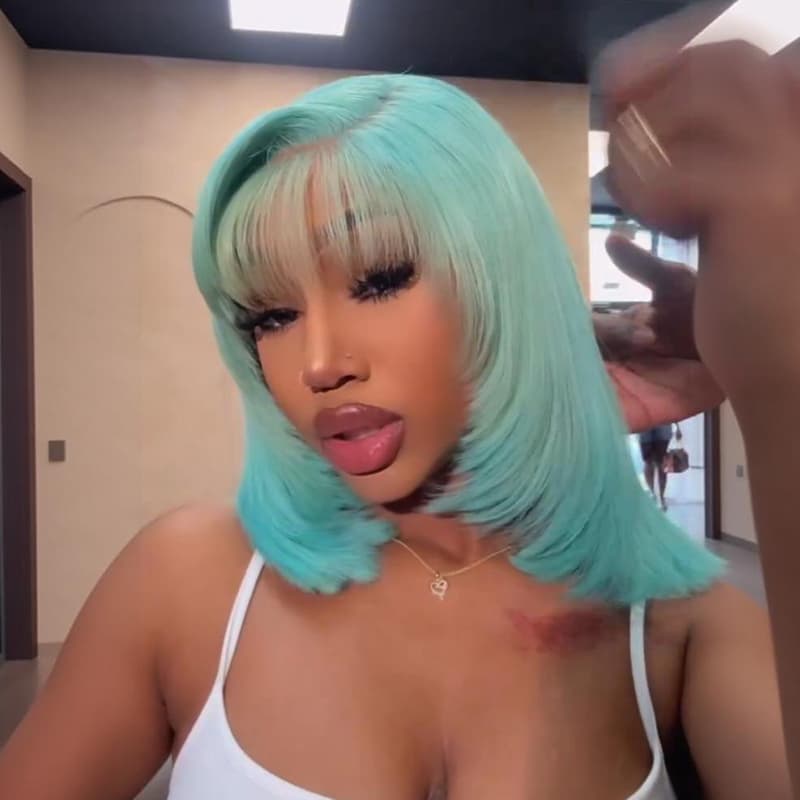 SWAY Pastel Green 8 10 12 inch Short Bob Human Hair Wig Side Part With Bangs